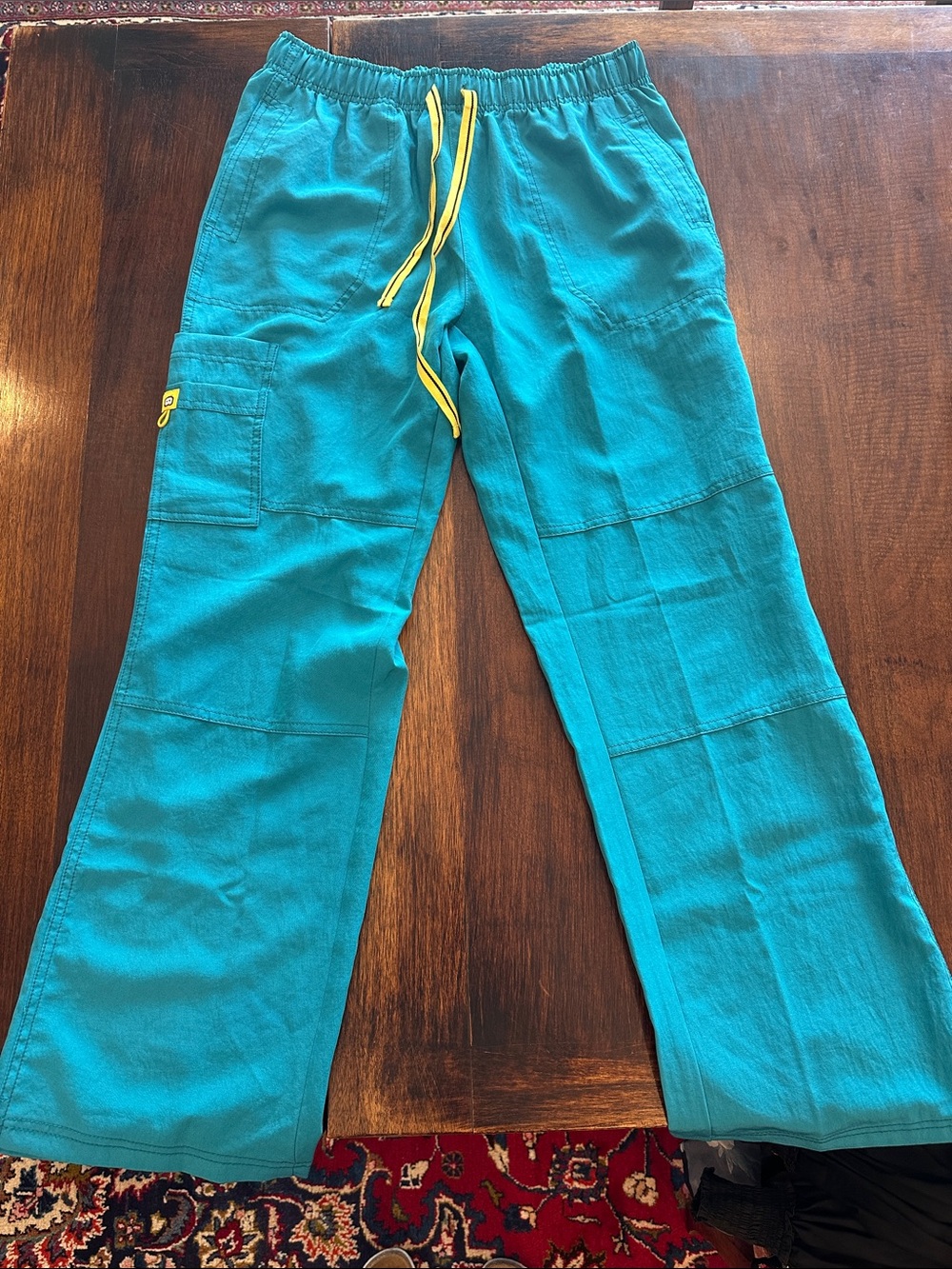 WonderWink Teal Scrub Pants with Yellow Drawstring